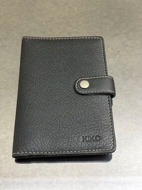 Kiko Black Textured Leather Card & Passport Holder with Snap Closure